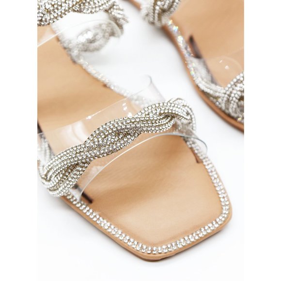 NEW Double Clear Strap Twisted Sparkly Bling Rhinestone Slip On Slides Sandals - Picture 15 of 15